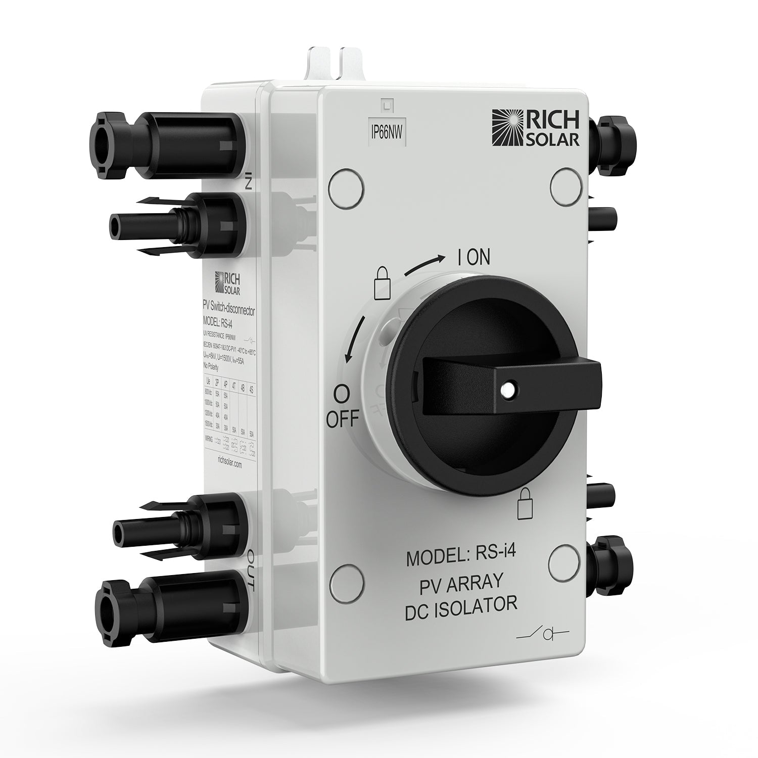Solar PV DC Quick Disconnect Switch | Solar Array DC Quick Disconnect Switch | 1500 Volt 55 Amp | 4 Pole 2 Strings | Easy to Install