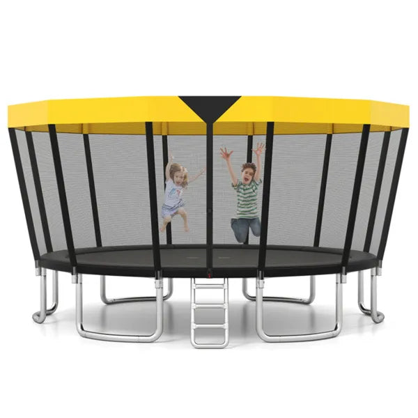 16FT Outdoor Trampoline With 360° Safety Enclosure Net, Family Recreational Trampoline For Backyard