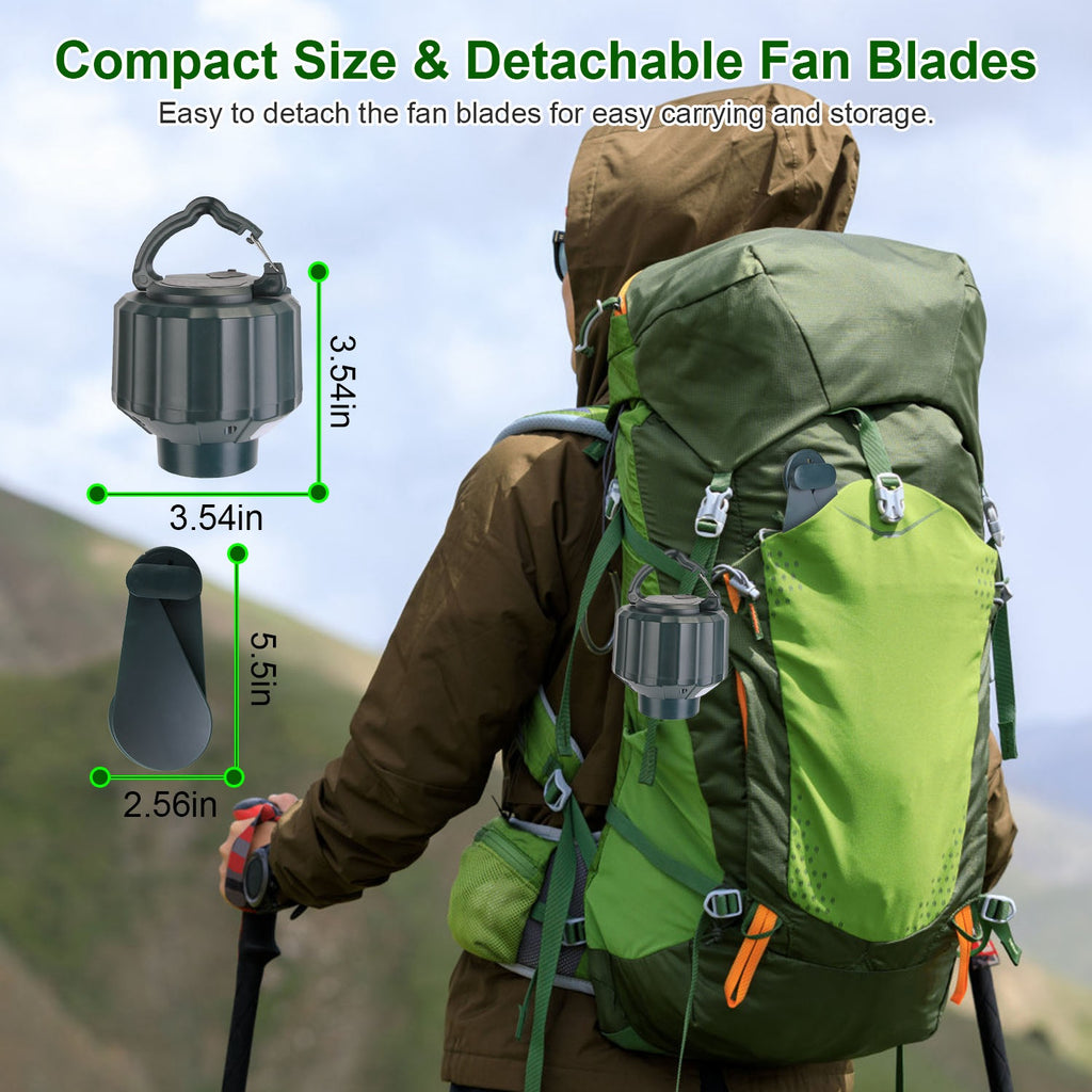 5200mAh Or 10400mAh Options -- 1Pc Portable Camping Ceiling LED Fan  USB Battery Powered Hanging Tent Lantern Fan Power Bank With 3 Fan Speed 3 Light Brightness Smart Timer Remote Control