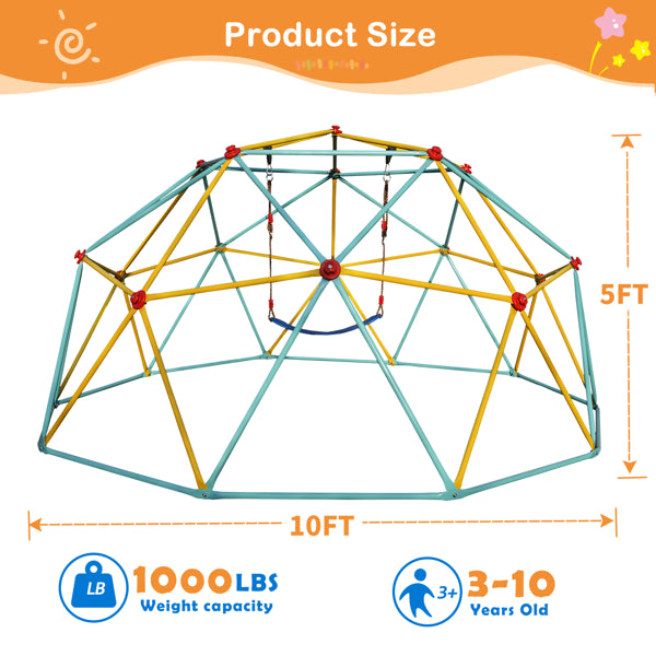 10FT Climbing Dome For Kids Jungle Gym Apply To Park Dome Climber With Swing Playground Equipment,Blue