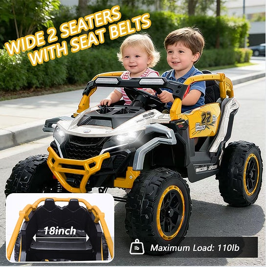 Ride On Models Truck Car 12V Kids Electric Vehicles, Remote Control, Front & Rear Shock Suspension, 2 Seater UTV, Flashlights And A Built-in Music Player, For Age 3-6 Years Old