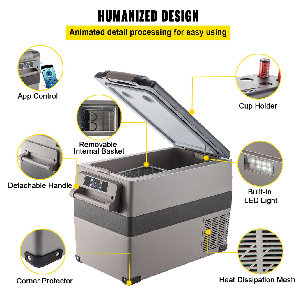12 Volt Refrigerator 45L(48qt) Fast Cooling Portable Freezer With App Control(-4℉~68℉) Car Fridge With 12/24v DC & 110-240v AC For Travel, Camping And Home Use, 48 Quart, Black