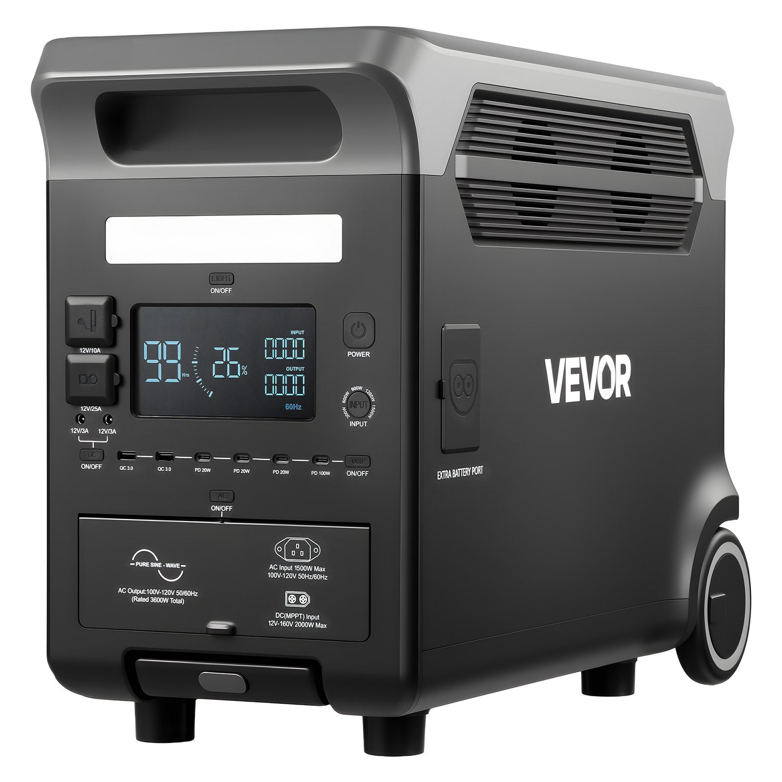 Portable Power Station, 3600W 3840Wh Power Station Solar Generator With 10 Output Ports & Adjustable Input Power, Expandable LiFePO4 Battery Backup For Home Camping RV (Solar Panel NOT Included)