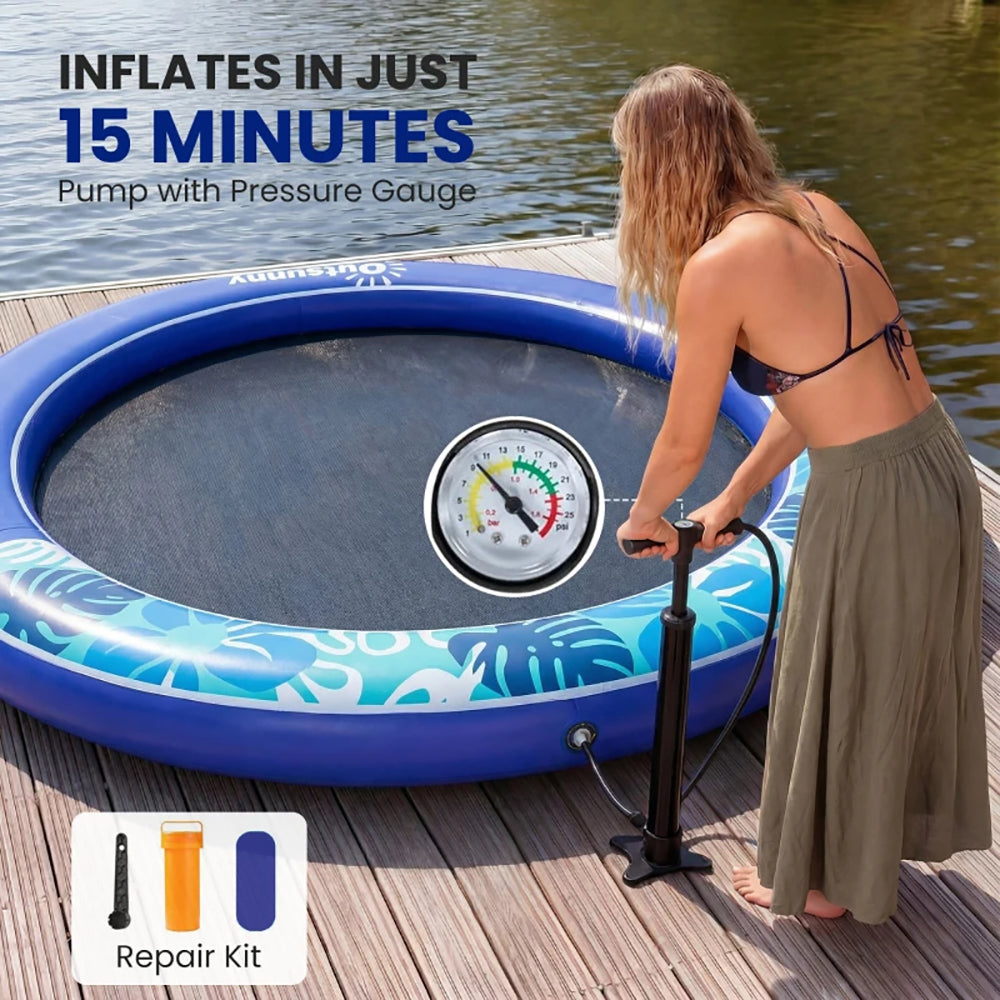8FT Inflatable Water Hammock Floating Ring,  Thick Brushed Plastic And Reinforced Polyester Inflatable Floating Dock Platform For For Lakes, Pools, Oceans