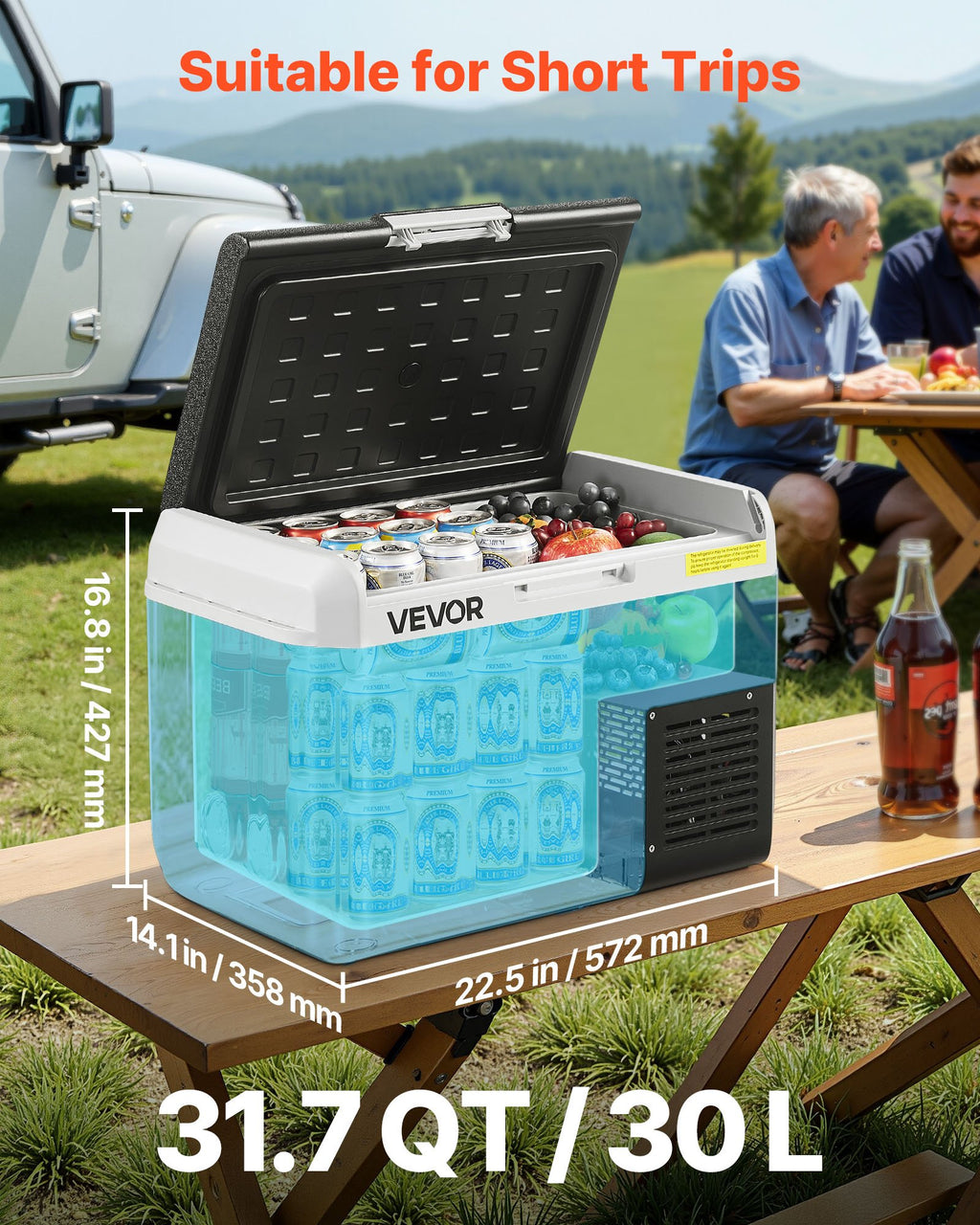 12 Volt Car Refrigerator Portable Freezer 31.7QT Electric Cooler For Camping