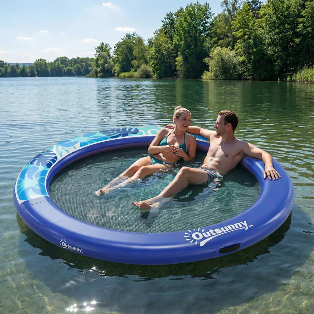 8FT Inflatable Water Hammock Floating Ring,  Thick Brushed Plastic And Reinforced Polyester Inflatable Floating Dock Platform For For Lakes, Pools, Oceans