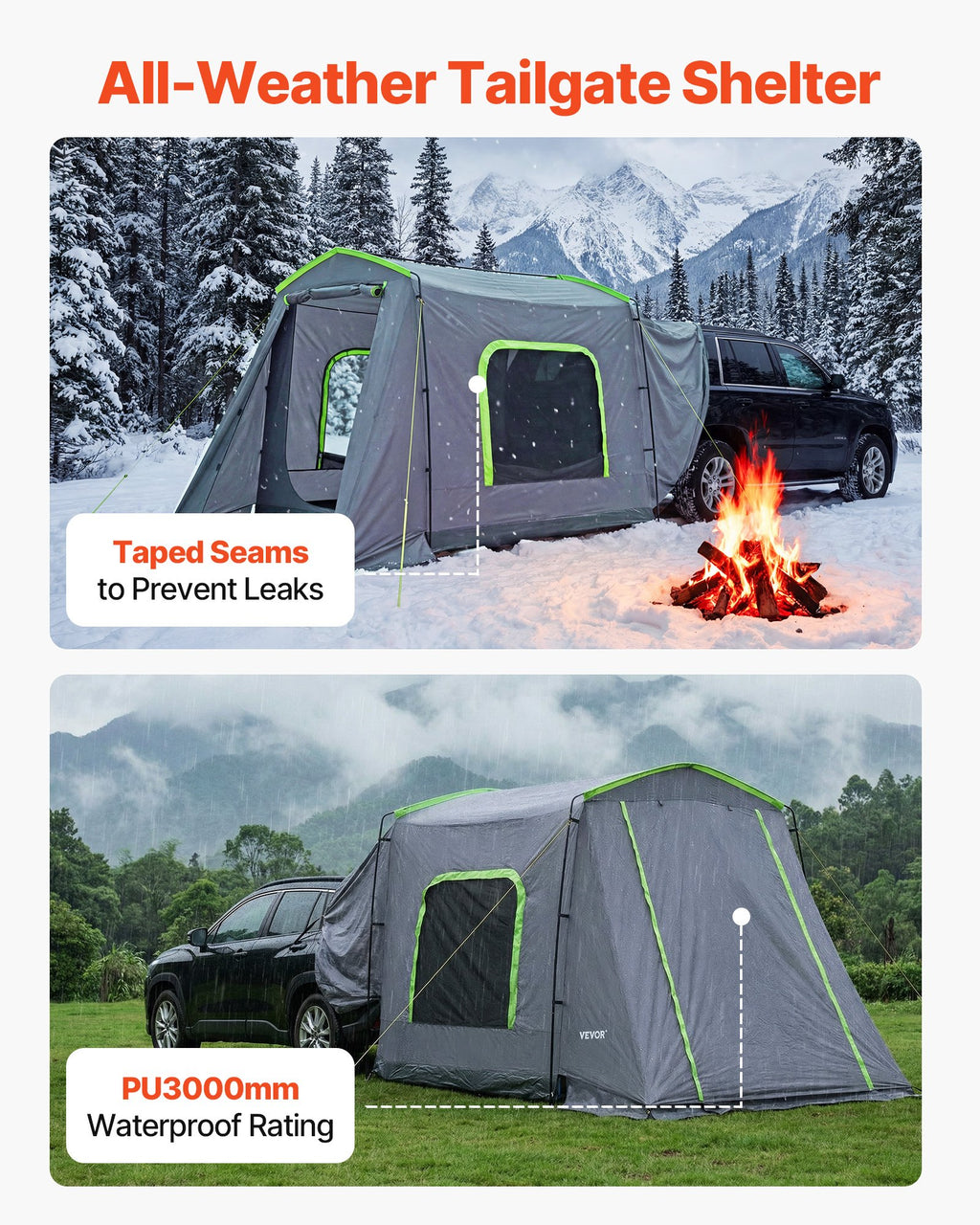 Large SUV Tent For 5–9 Person, 10.6 X 8 FT All-Season SUV Tailgate Tent With Ventilated Door & Mesh Windows, PU3000mm Waterproof Dual-Use Car Rear Hatch Tents For Outdoor Camping Hiking