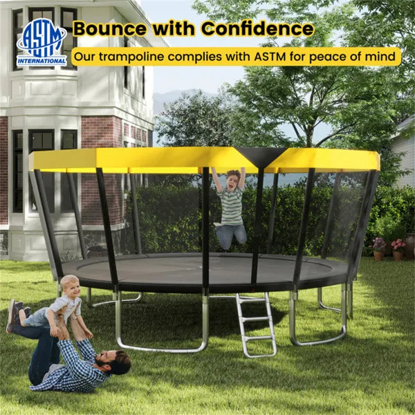 16FT Outdoor Trampoline With 360° Safety Enclosure Net, Family Recreational Trampoline For Backyard