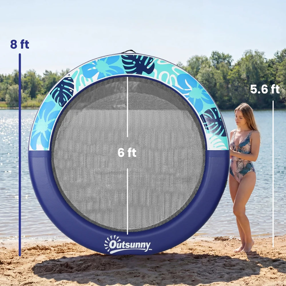 8FT Inflatable Water Hammock Floating Ring,  Thick Brushed Plastic And Reinforced Polyester Inflatable Floating Dock Platform For For Lakes, Pools, Oceans