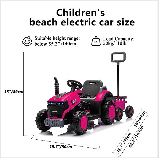 Kids Electric Ride On Tractor With Trailer 12V Powered Children's Farm Tractor Toy Car With LED Lights, Music PP Material For 3-6 Years Old