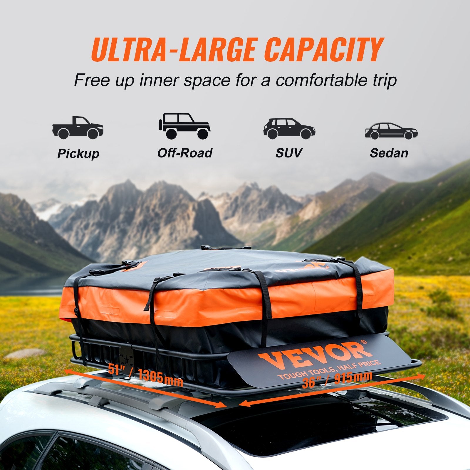 Roof Rack Cargo Basket, 51" X 36" X 5" Rooftop Cargo Carrier W/ 15 Cu Ft Waterproof Cargo Bag, 200 LBS Capacity Universal Rack Carrier For SUV, Truck