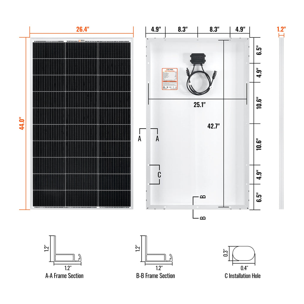 MEGA 150 | 150 Watt Solar Panel | Lightweight 12V Off-Grid Solar Panel for RVs, Cabins, Boats | 25-Year Output Warranty