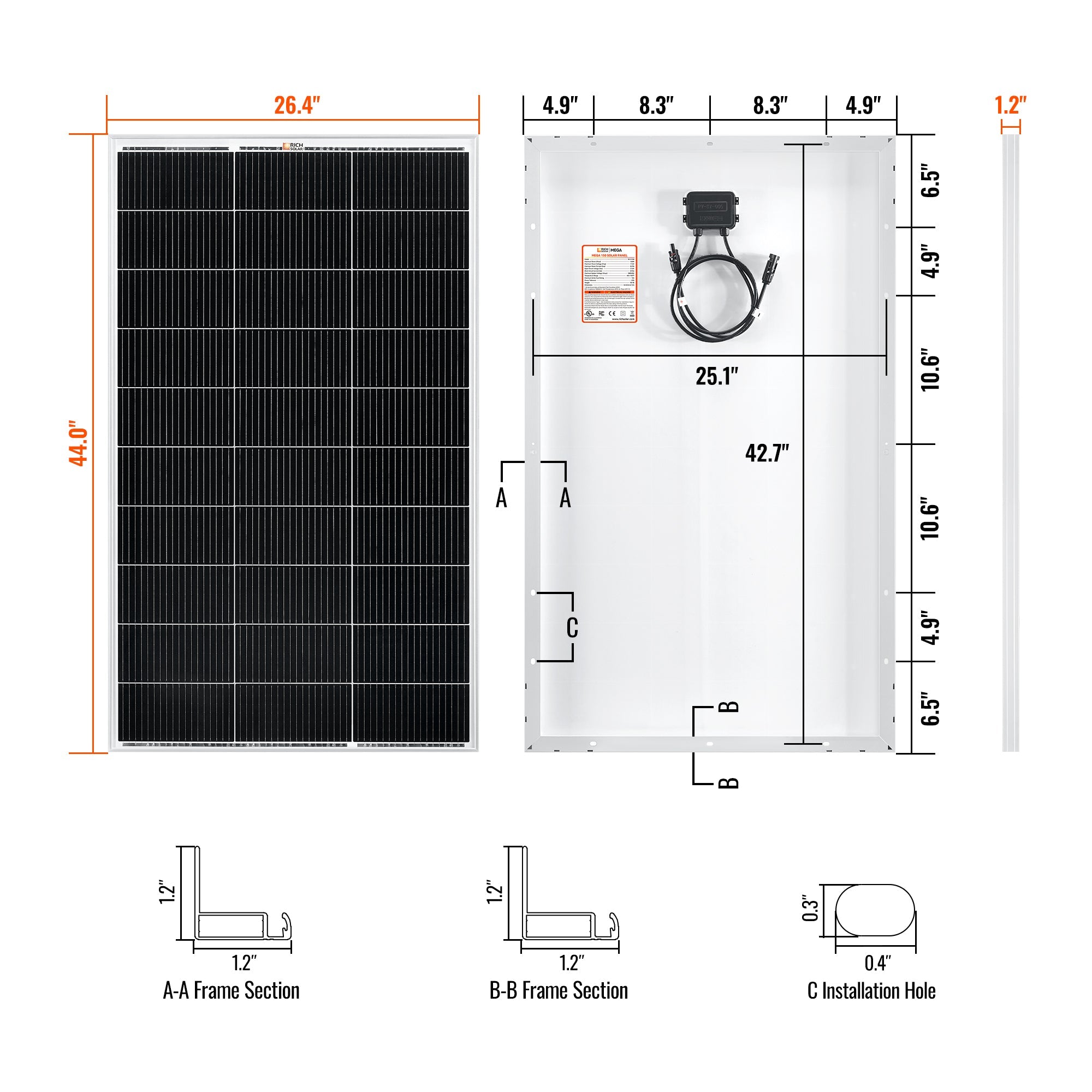 MEGA 150 | 150 Watt Solar Panel | Lightweight 12V Off-Grid Solar Panel for RVs, Cabins, Boats | 25-Year Output Warranty