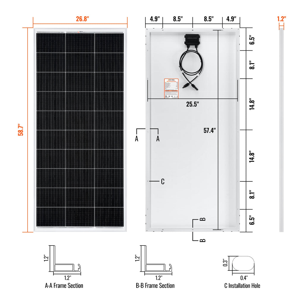 MEGA 200 | 200 Watt Solar Panel | Premier 12V Off-Grid Solar Panel for RVs Cabins, Boats | 25-Year Output Warranty