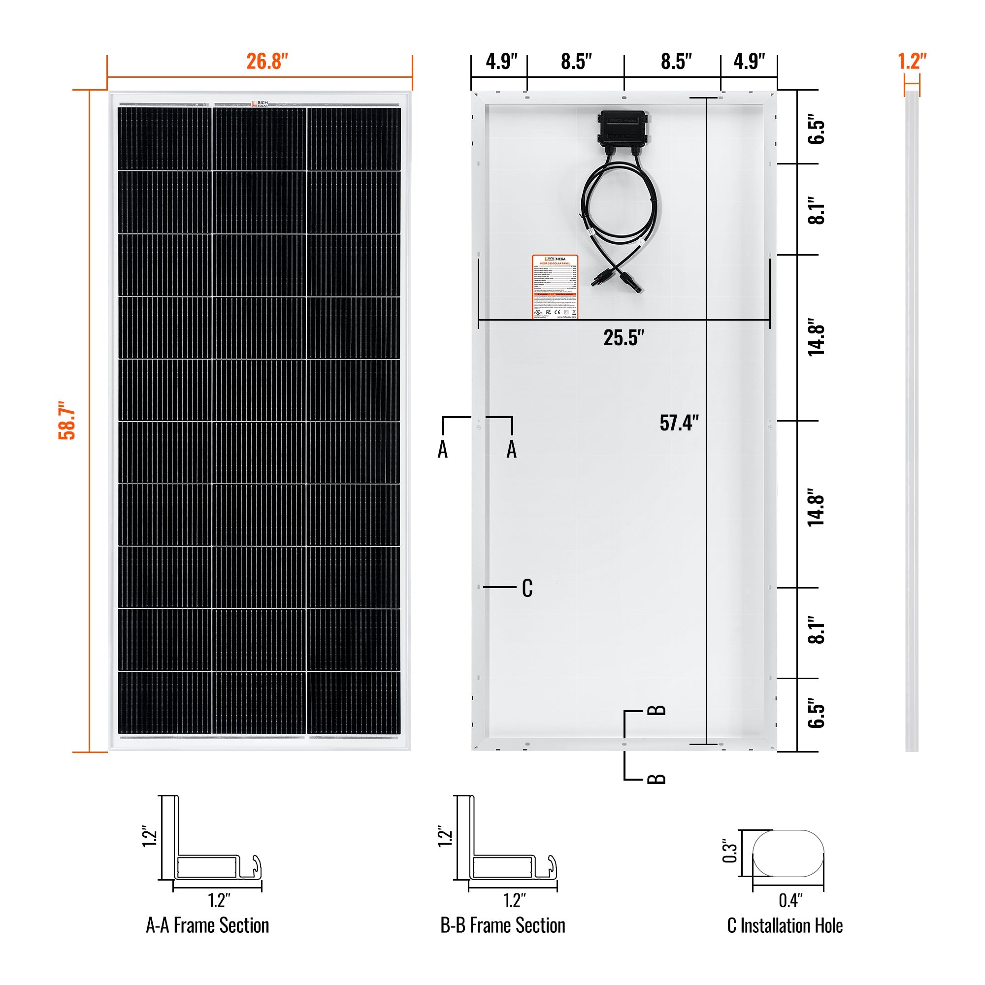 MEGA 200 | 200 Watt Solar Panel | Premier 12V Off-Grid Solar Panel for RVs Cabins, Boats | 25-Year Output Warranty