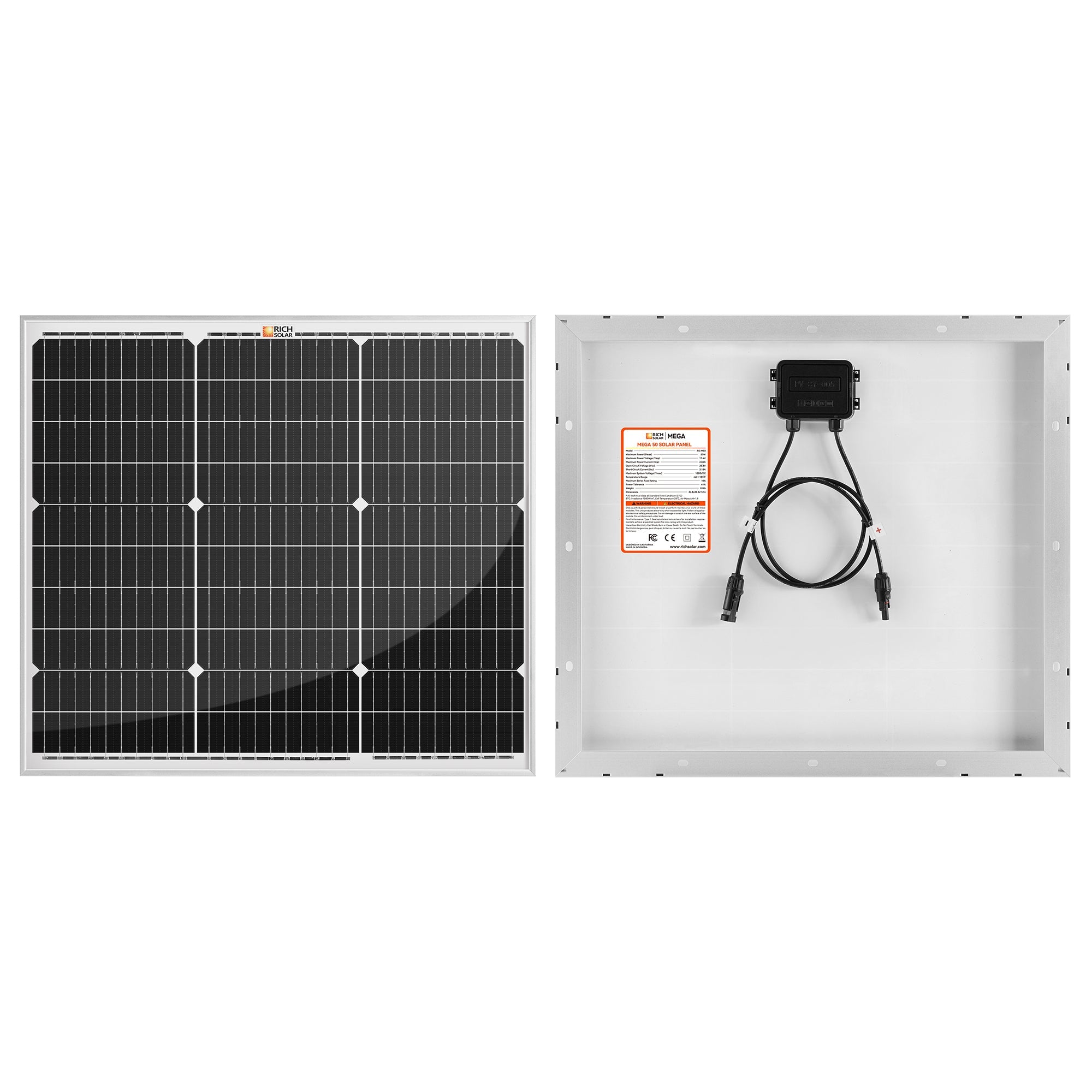 MEGA 50 | 50 Watt Solar Panel | Compact 12V Off-Grid Solar Panel for Boats, Vans, Trailers | 25-Year Output Warranty