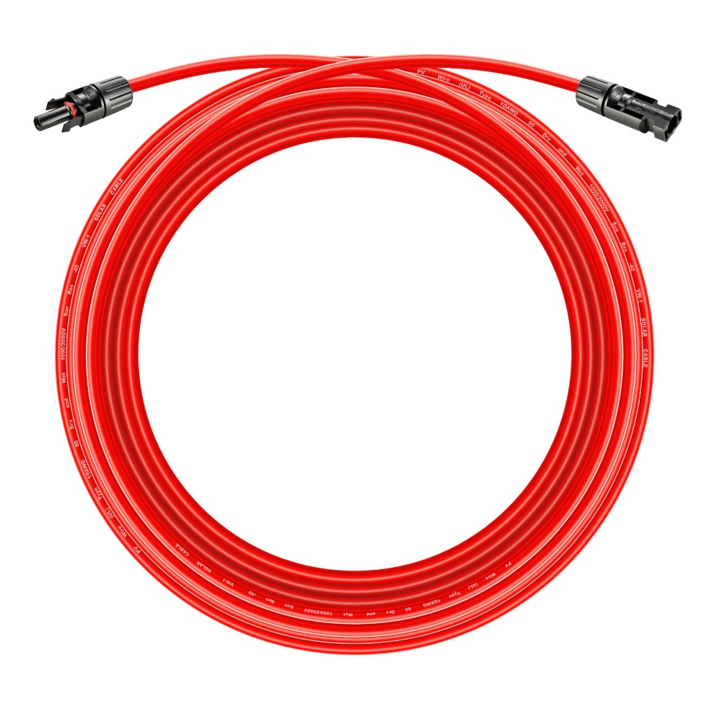 10 Gauge Solar Panel Extension Cable with Male and Female Solar Connector Ends | Pair of 10AWG Red and Black Extension Wire with Connectors on Both Ends | Choose Cable Length: 10ft, 15ft, 20ft, 30ft, 50ft, 75ft, 100ft