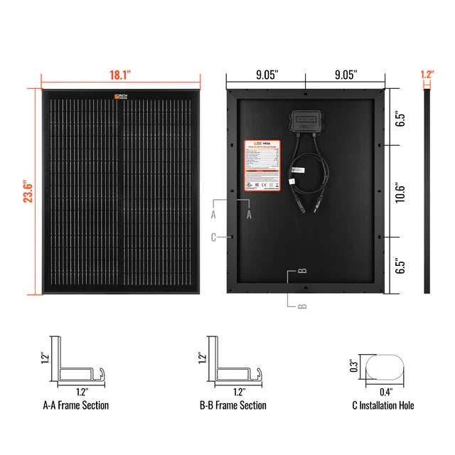 MEGA 50 | 50 Watt Solar Panel | Compact 12V Off-Grid Solar Panel for Boats, Vans, Trailers | 25-Year Output Warranty | UL Certified