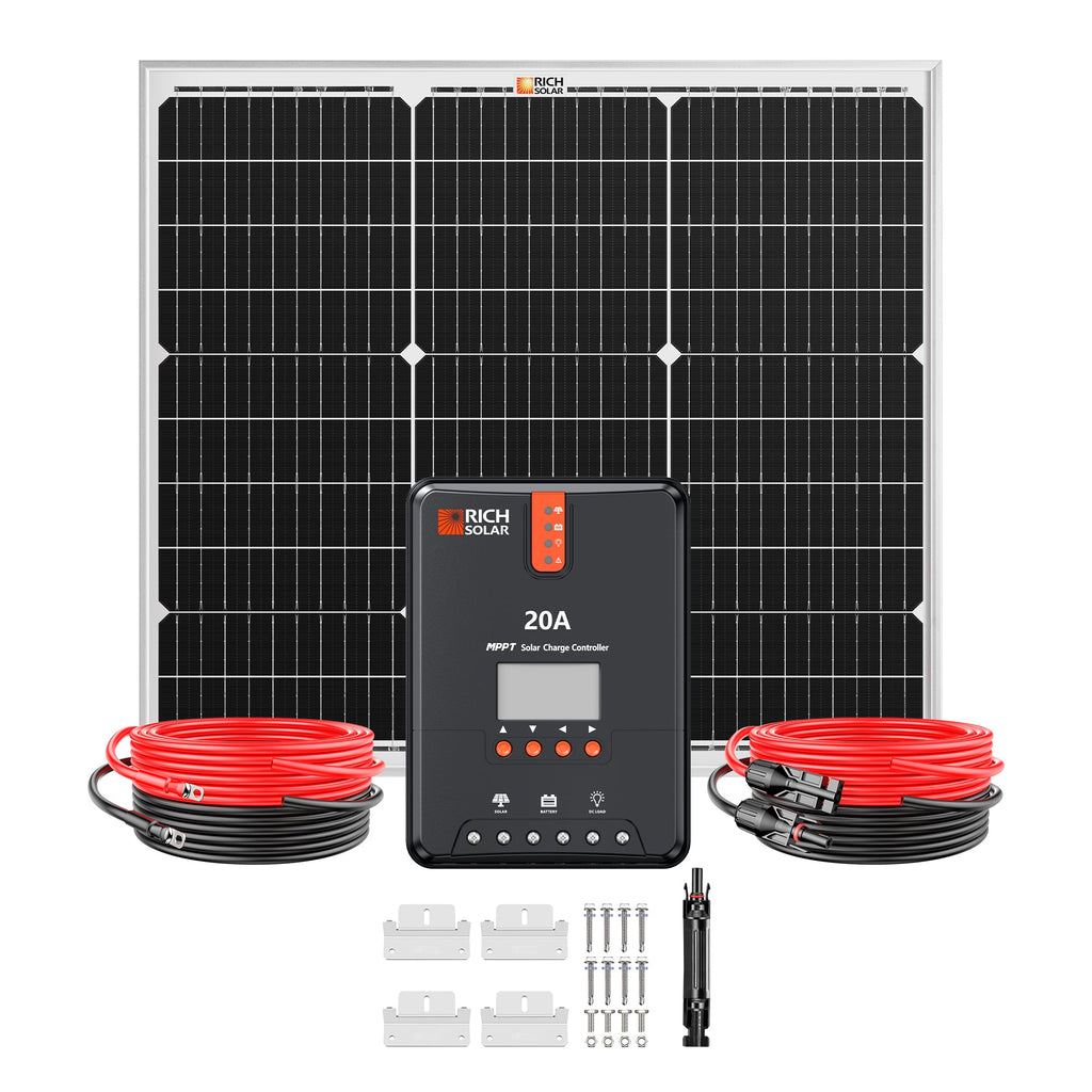 50 Watt Solar Kit | Includes 50W Solar Panel + 20A MPPT Solar Controller + Wires and Brackets | DIY Complete Solar Kit without Batteries