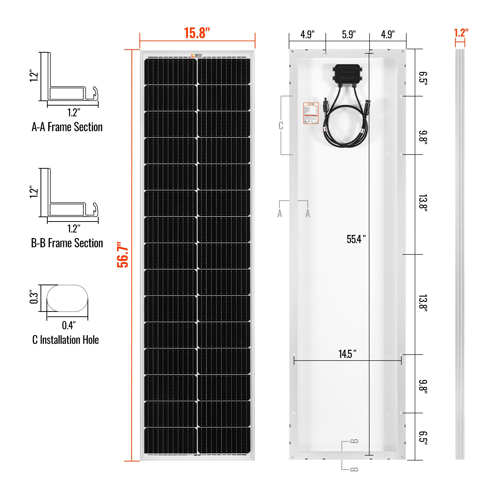 MEGA 100 SLIM SLX | 100 Watt Slim Solar Panel | Compact 12V Off-Grid Narrow Solar Panel for Campers, Overlanders, Boats | 25-Year Output Warranty