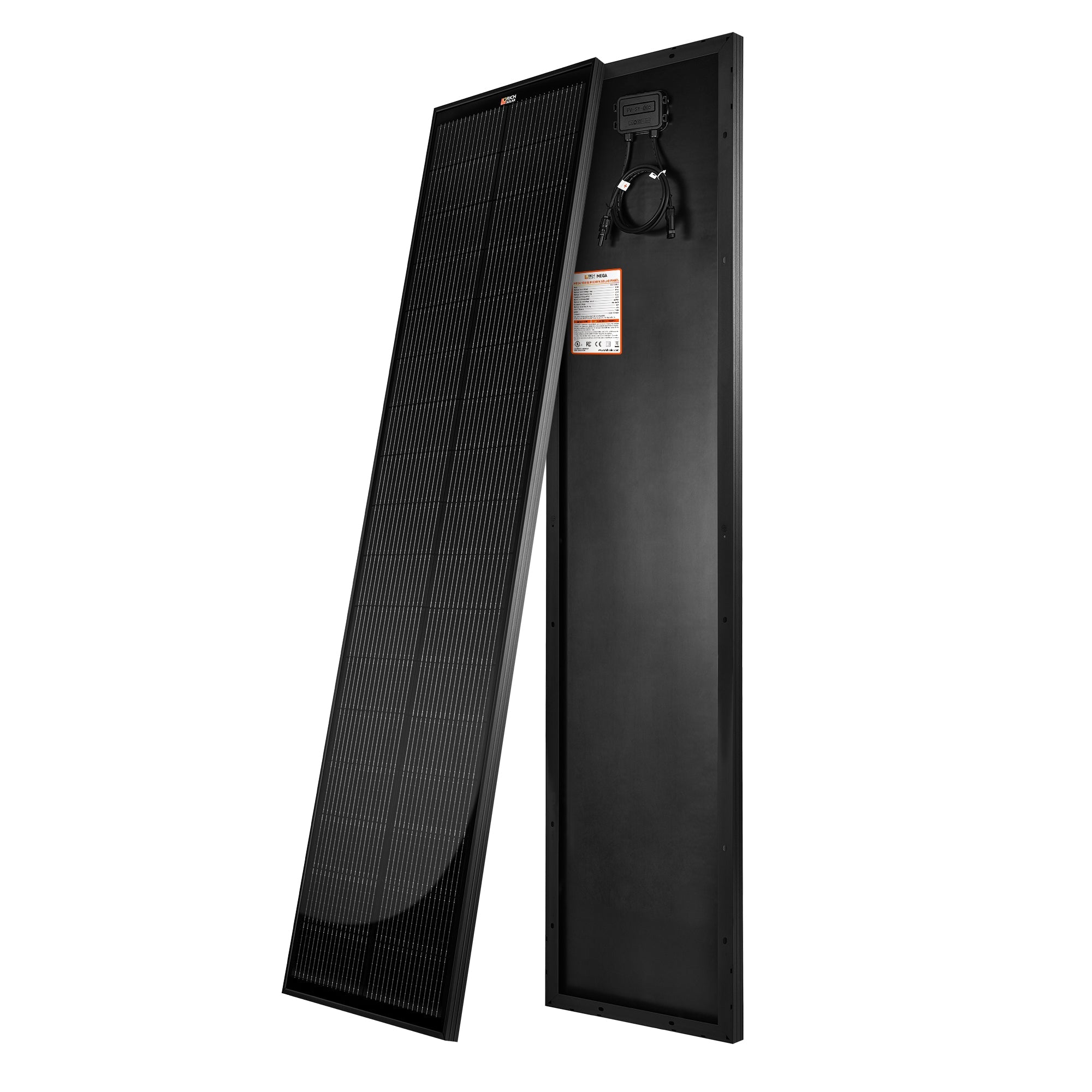 MEGA 130 SLIM ONYX | 130 Watt Slim Solar Panel | Compact 12V Narrow Panel for Vans, Campers, Boats  | 25-Year Output Warranty