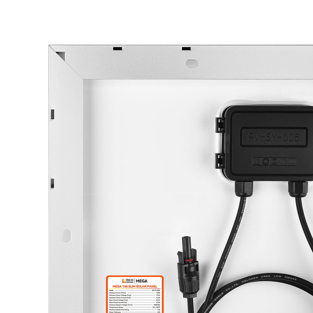 MEGA 130 SLIM | 130 Watt Slim Solar Panel | Compact 12V Narrow Panel for Vans, Campers, Boats  | 25-Year Output Warranty