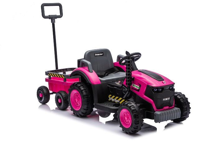 Kids Electric Ride On Tractor With Trailer 12V Powered Children's Farm Tractor Toy Car With LED Lights, Music PP Material For 3-6 Years Old
