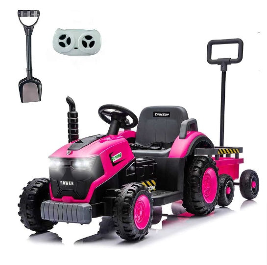 Kids Electric Ride On Tractor With Trailer 12V Powered Children's Farm Tractor Toy Car With LED Lights, Music PP Material For 3-6 Years Old
