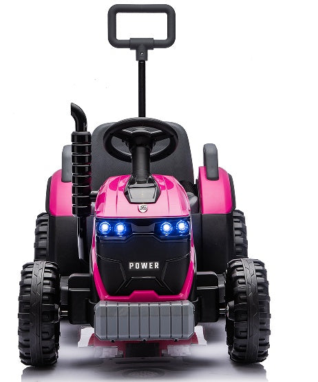 Kids Electric Ride On Tractor With Trailer 12V Powered Children's Farm Tractor Toy Car With LED Lights, Music PP Material For 3-6 Years Old