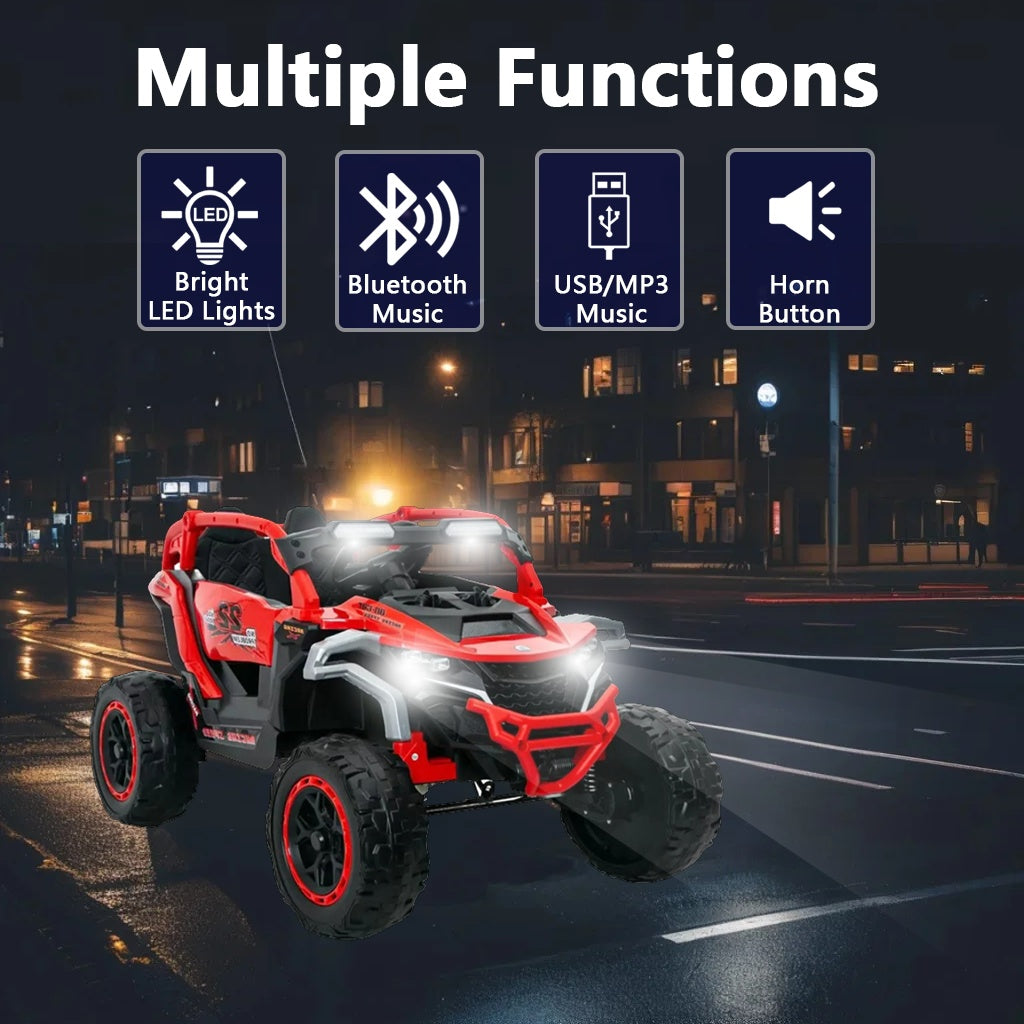 Ride On Models Truck Car 12V Kids Electric Vehicles, Remote Control, Front & Rear Shock Suspension, 2 Seater UTV, Flashlights And A Built-in Music Player, For Age 3-6 Years Old