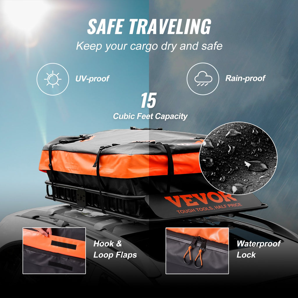 Roof Rack Cargo Basket, 51" X 36" X 5" Rooftop Cargo Carrier W/ 15 Cu Ft Waterproof Cargo Bag, 200 LBS Capacity Universal Rack Carrier For SUV, Truck