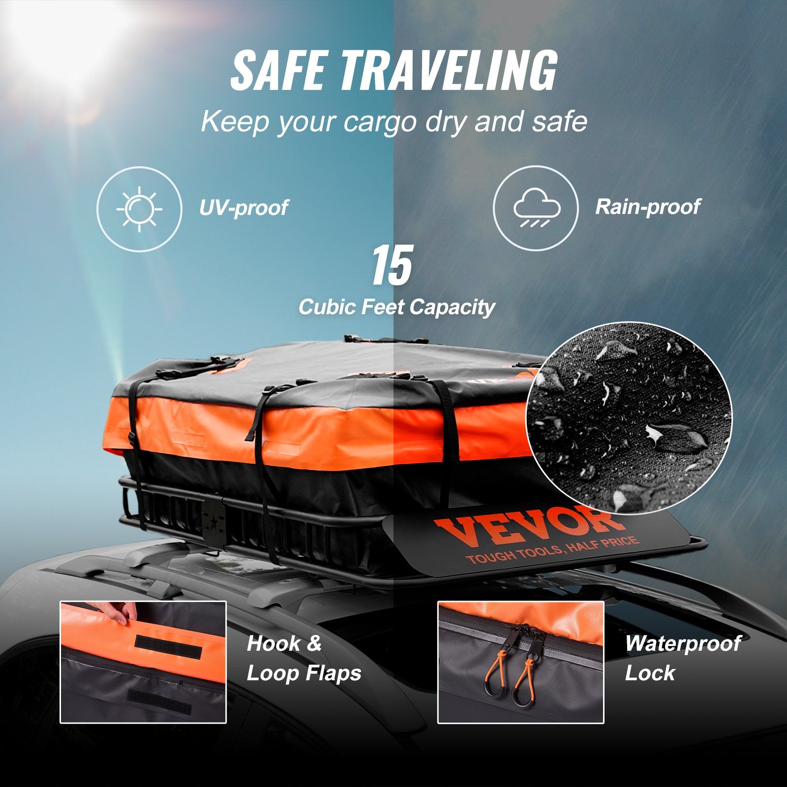 Roof Rack Cargo Basket, 51" X 36" X 5" Rooftop Cargo Carrier W/ 15 Cu Ft Waterproof Cargo Bag, 200 LBS Capacity Universal Rack Carrier For SUV, Truck