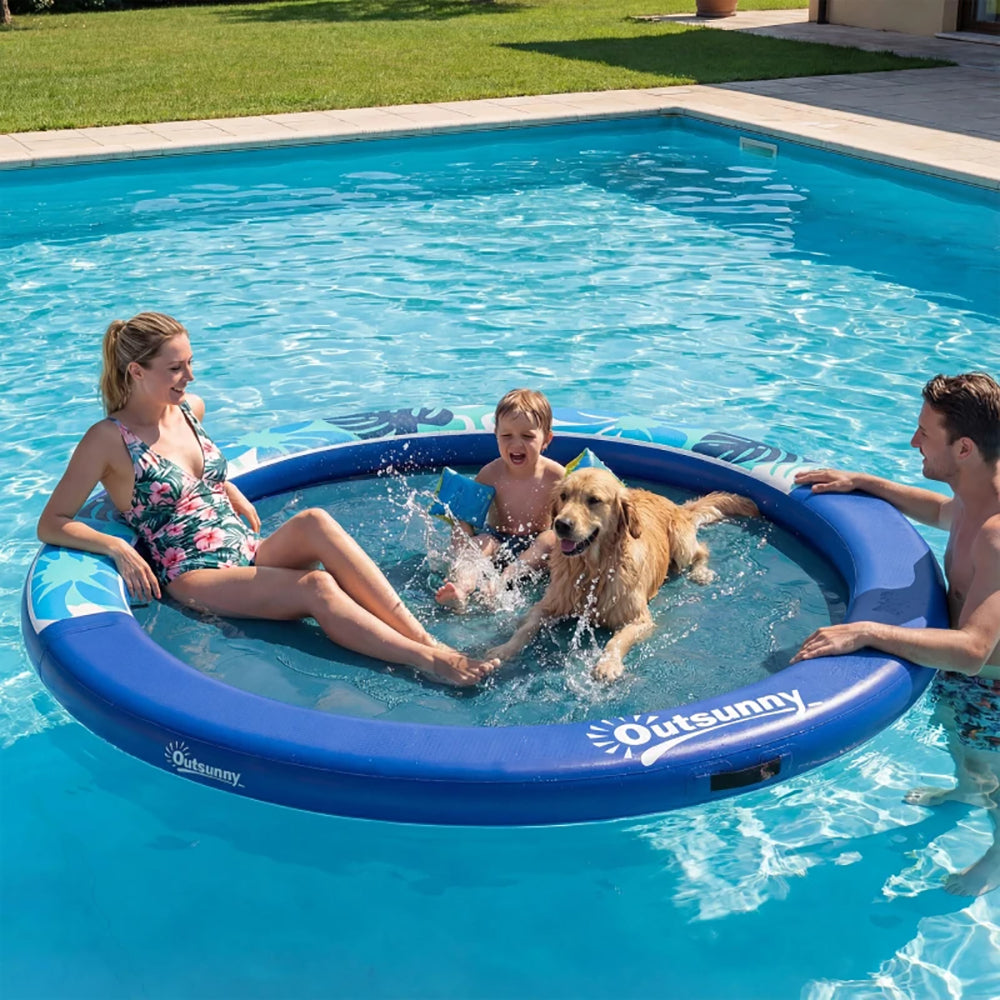 8FT Inflatable Water Hammock Floating Ring,  Thick Brushed Plastic And Reinforced Polyester Inflatable Floating Dock Platform For For Lakes, Pools, Oceans