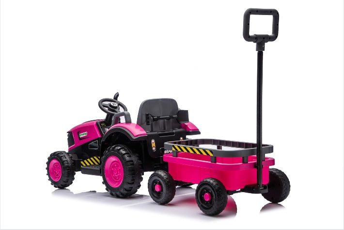Kids Electric Ride On Tractor With Trailer 12V Powered Children's Farm Tractor Toy Car With LED Lights, Music PP Material For 3-6 Years Old