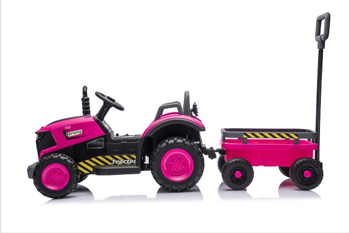 Kids Electric Ride On Tractor With Trailer 12V Powered Children's Farm Tractor Toy Car With LED Lights, Music PP Material For 3-6 Years Old