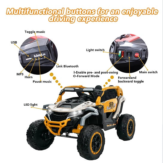 Ride On Models Truck Car 12V Kids Electric Vehicles, Remote Control, Front & Rear Shock Suspension, 2 Seater UTV, Flashlights And A Built-in Music Player, For Age 3-6 Years Old